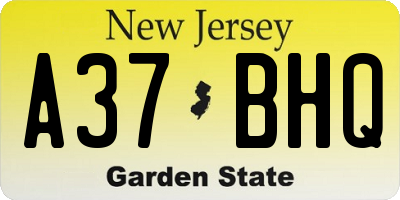 NJ license plate A37BHQ