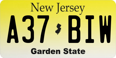 NJ license plate A37BIW