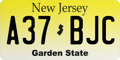 NJ license plate A37BJC