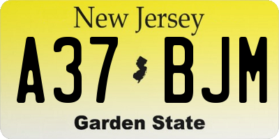 NJ license plate A37BJM