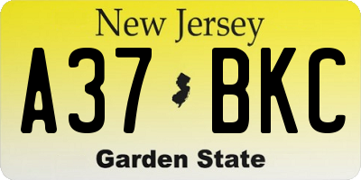 NJ license plate A37BKC