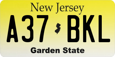 NJ license plate A37BKL