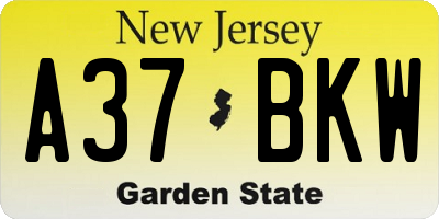 NJ license plate A37BKW