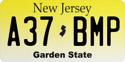 NJ license plate A37BMP