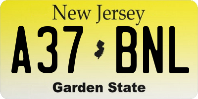 NJ license plate A37BNL