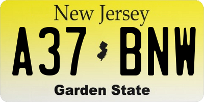 NJ license plate A37BNW
