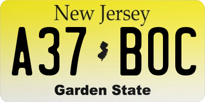 NJ license plate A37BOC