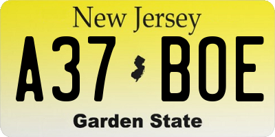 NJ license plate A37BOE
