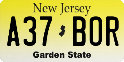 NJ license plate A37BOR