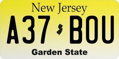 NJ license plate A37BOU