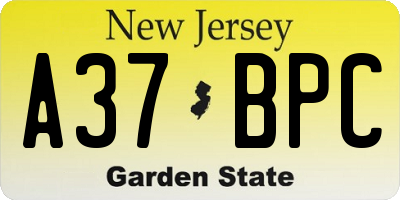 NJ license plate A37BPC