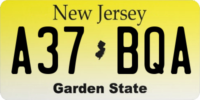 NJ license plate A37BQA