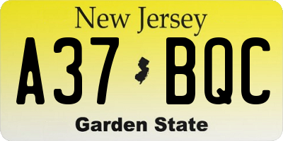 NJ license plate A37BQC