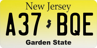 NJ license plate A37BQE