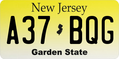 NJ license plate A37BQG