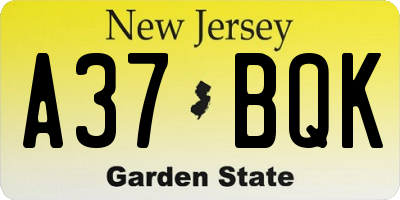NJ license plate A37BQK