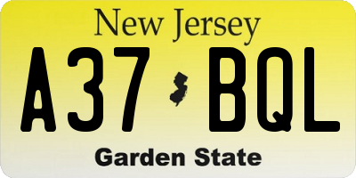 NJ license plate A37BQL