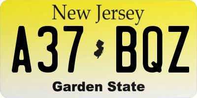 NJ license plate A37BQZ