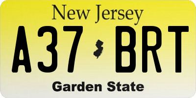 NJ license plate A37BRT