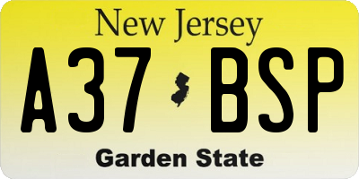 NJ license plate A37BSP