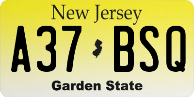 NJ license plate A37BSQ