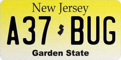 NJ license plate A37BUG