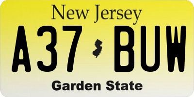 NJ license plate A37BUW