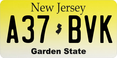 NJ license plate A37BVK