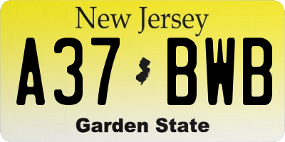 NJ license plate A37BWB