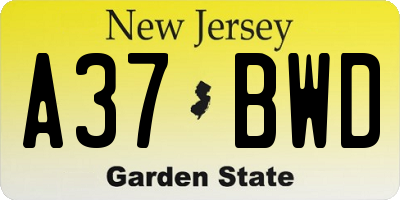 NJ license plate A37BWD