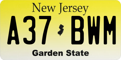 NJ license plate A37BWM
