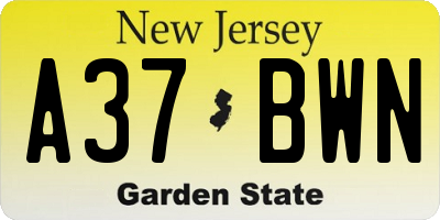 NJ license plate A37BWN