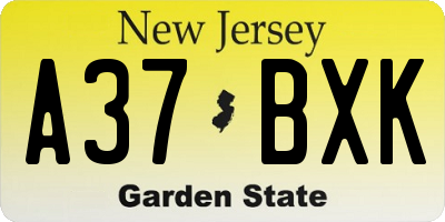 NJ license plate A37BXK
