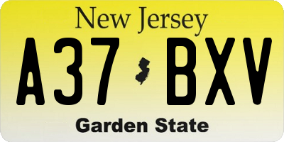 NJ license plate A37BXV