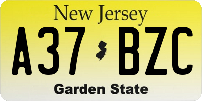 NJ license plate A37BZC