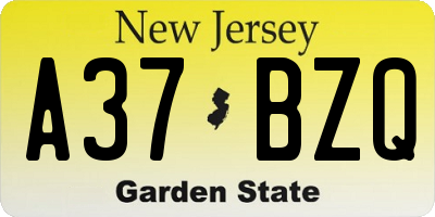 NJ license plate A37BZQ