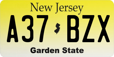 NJ license plate A37BZX