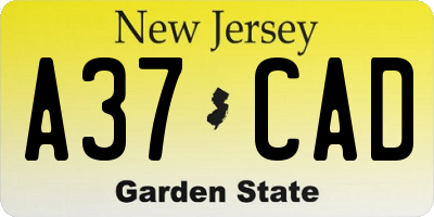 NJ license plate A37CAD