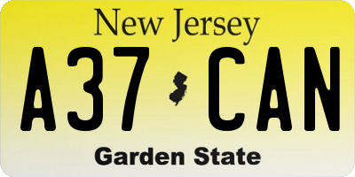 NJ license plate A37CAN