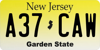 NJ license plate A37CAW