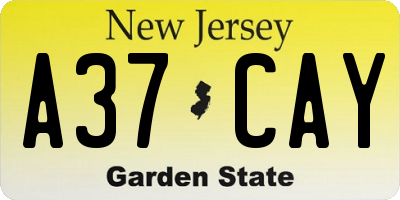 NJ license plate A37CAY