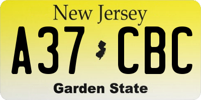NJ license plate A37CBC