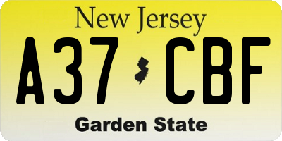NJ license plate A37CBF
