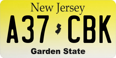 NJ license plate A37CBK