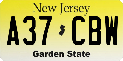 NJ license plate A37CBW