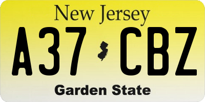 NJ license plate A37CBZ