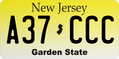 NJ license plate A37CCC