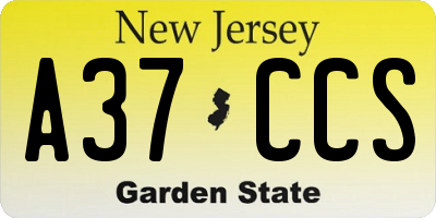 NJ license plate A37CCS
