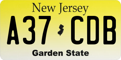 NJ license plate A37CDB