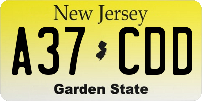 NJ license plate A37CDD